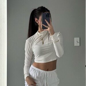 Aeropostale White Long Sleeve Bodysuit with Mandarin Collar